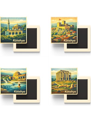 İberk Kütahya - Baskılı Buzdolap Magneti Kare - 9x9 cm - 4 Adet