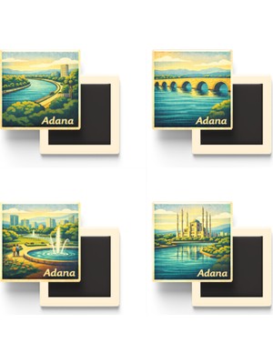 İberk Adana - Baskılı Buzdolap Magneti Kare - 9x9 cm - 4 Adet