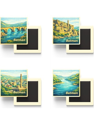 İberk Batman - Baskılı Buzdolap Magneti Kare - 9x9 cm - 4 Adet