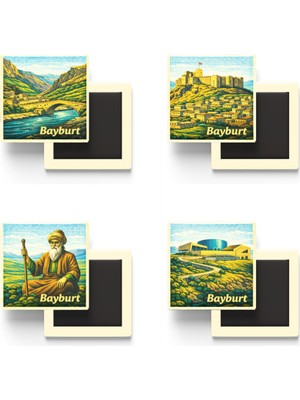 İberk Bayburt - Baskılı Buzdolap Magneti Kare - 9x9 cm - 4 Adet