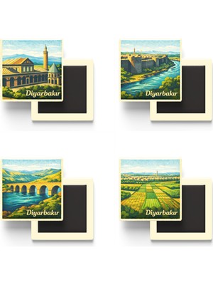 İberk Diyarbakır - Baskılı Buzdolap Magneti Kare - 9x9 cm - 4 Adet