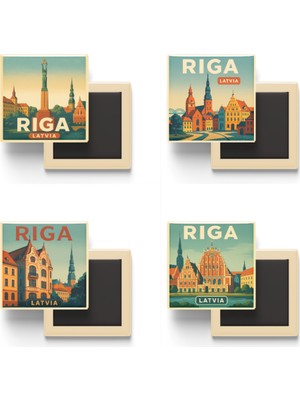 İberk Riga Letonya - 4 Adet - 9x9 cm Buzdolap Magneti