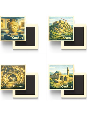 İberk Çankırı - Baskılı Buzdolap Magneti Kare - 9x9 cm - 4 Adet