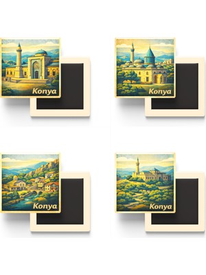 İberk Konya - Baskılı Buzdolap Magneti Kare - 9x9 cm - 4 Adet