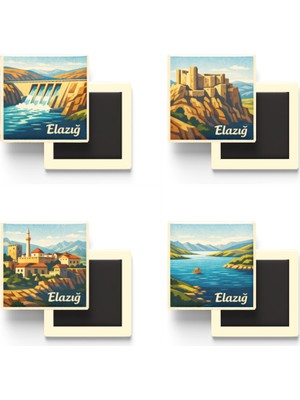İberk Elazığ - Baskılı Buzdolap Magneti Kare - 9x9 cm - 4 Adet