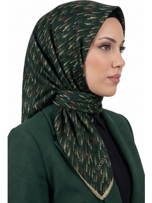 Hadiora Kadın Koyu Yeşil Çizgili Organik Pamuk Soft Eşarp