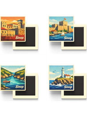 İberk Sinop - Baskılı Buzdolap Magneti Kare - 9x9 cm - 4 Adet