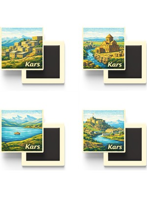 İberk Kars - Baskılı Buzdolap Magneti Kare - 9x9 cm - 4 Adet