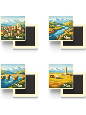 İberk Muş - Baskılı Buzdolap Magneti Kare - 9x9 cm - 4 Adet