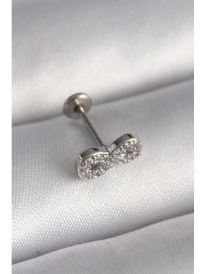 Erdo Ticaret Buğz 316L Çelik Gümüş Renk Zirkon Taşlı Sonsuzluk Model Tragus Piercing