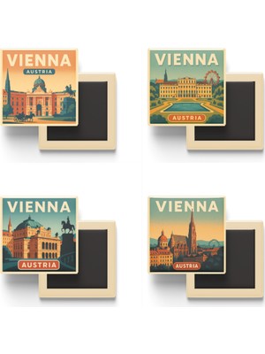 İberk Viyana Avusturya - 4 Adet - 9x9 cm Buzdolap Magneti