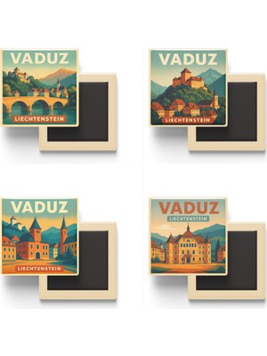 İberk Vaduz Lihtenştayn - 4 Adet - 9x9 cm Buzdolap Magneti