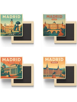 İberk Madrid Ispanya - 4 Adet - 9x9 cm Buzdolap Magneti