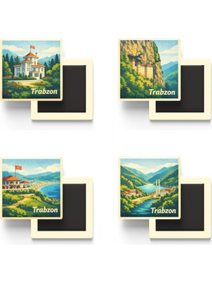 İberk Trabzon - Baskılı Buzdolap Magneti Kare - 9x9 cm - 4 Adet