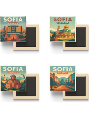 İberk Sofya Bulgaristan - 4 Adet - 9x9 cm Buzdolap Magneti