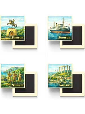 İberk Samsun - Baskılı Buzdolap Magneti Kare - 9x9 cm - 4 Adet