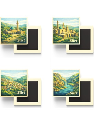 İberk Siirt - Baskılı Buzdolap Magneti Kare - 9x9 cm - 4 Adet