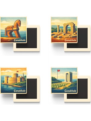 İberk Çanakkale - Baskılı Buzdolap Magneti Kare - 9x9 cm - 4 Adet