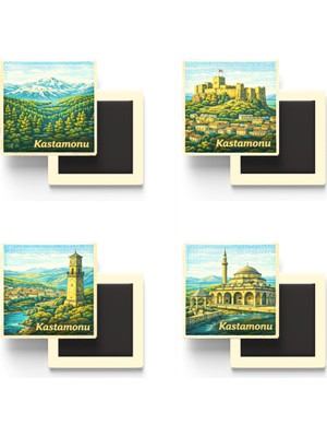 İberk Kastamonu - Baskılı Buzdolap Magneti Kare - 9x9 cm - 4 Adet