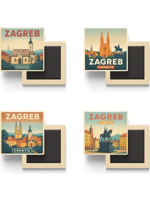 İberk Zagreb Hırvatistan - 4 Adet - 9x9 cm Buzdolap Magneti