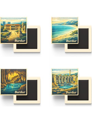 İberk Burdur - Baskılı Buzdolap Magneti Kare - 9x9 cm - 4 Adet