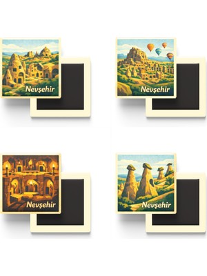 İberk Nevşehir - Baskılı Buzdolap Magneti Kare - 9x9 cm - 4 Adet