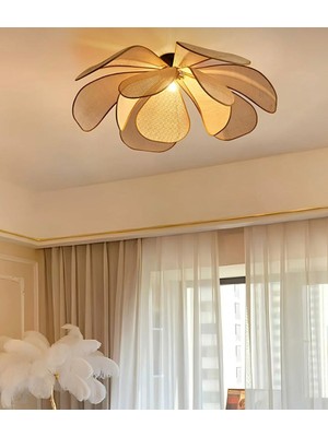 Burenze Modern Iskandinav Tasarım Bohem Rose Çiçek Tavan Avize Hazeran Hasır Rattan Salon Avizesi