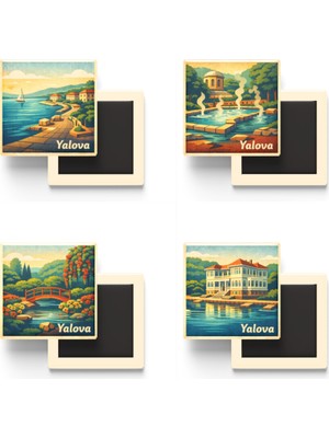 İberk Yalova - Baskılı Buzdolap Magneti Kare - 9x9 cm - 4 Adet
