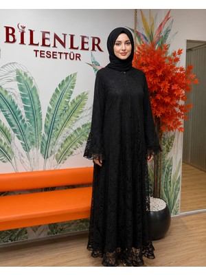 Bilenler Safir Güpürlü Önü Fermuarlı Ferace