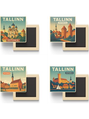 İberk Tallinn Estonya - 4 Adet - 9x9 cm Buzdolap Magneti
