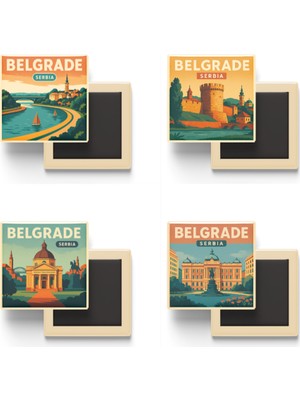 İberk Belgrad Sırbistan - 4 Adet - 9x9 cm Buzdolap Magneti