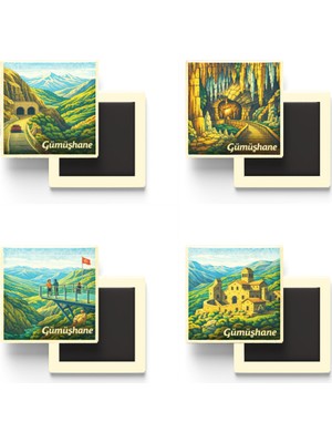 İberk Gümüşhane - Baskılı Buzdolap Magneti Kare - 9x9 cm - 4 Adet