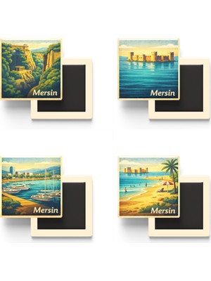 İberk Mersin - Baskılı Buzdolap Magneti Kare - 9x9 cm - 4 Adet