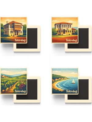 İberk Tekirdağ - Baskılı Buzdolap Magneti Kare - 9x9 cm - 4 Adet