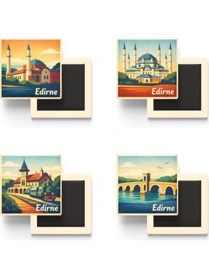 İberk Edirne - Baskılı Buzdolap Magneti Kare - 9x9 cm - 4 Adet