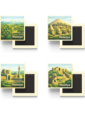 İberk Malatya - Baskılı Buzdolap Magneti Kare - 9x9 cm - 4 Adet