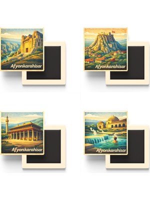 İberk Afyonkarahisar - Baskılı Buzdolap Magneti Kare - 9x9 cm - 4 Adet