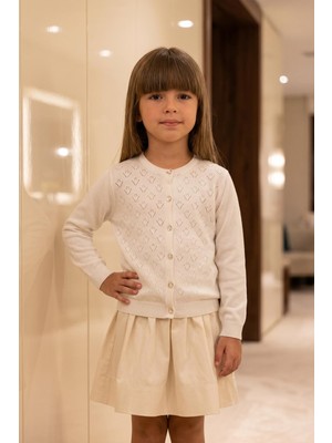 Trend Baby Kids Kız Çocuk V Desenli Beyaz Triko Hırka 8-12YAŞ