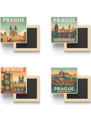 İberk Prag Çekya - 4 Adet - 9x9 cm Buzdolap Magneti