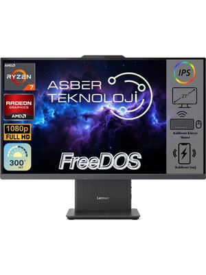 Lenovo Ideacentre 3 Siyah 27ARR9 Amd Ryzen 7 7735HS 40GB Ddr5 Ram 2tb SSD 27" Fhd Freedos Kablosuz Klavye ve Mouse  Asbertech