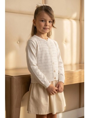 Trend Baby Kids Kız Çocuk Çizgi Desenli Beyaz Triko Hırka 8-12YAŞ