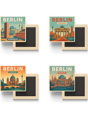 İberk Berlin Almanya - 4 Adet - 9x9 cm Buzdolap Magneti
