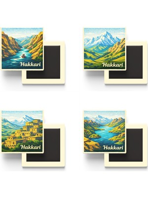 İberk Hakkari - Baskılı Buzdolap Magneti Kare - 9x9 cm - 4 Adet