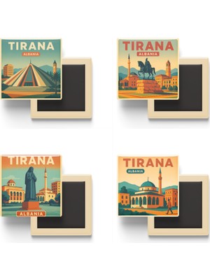 İberk Tiran Arnavutluk - 4 Adet - 9x9 cm Buzdolap Magneti