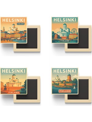 İberk Helsinki Finlandiya - 4 Adet - 9x9 cm Buzdolap Magneti