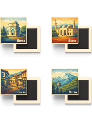 İberk Bursa - Baskılı Buzdolap Magneti Kare - 9x9 cm - 4 Adet