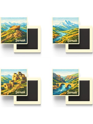 İberk Şırnak - Baskılı Buzdolap Magneti Kare - 9x9 cm - 4 Adet