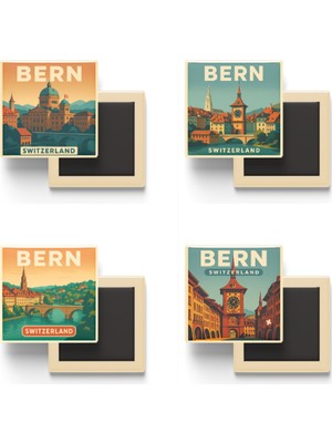 İberk Bern Isviçre - 4 Adet - 9x9 cm Buzdolap Magneti