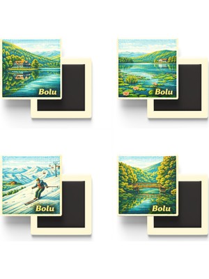 İberk Bolu - Baskılı Buzdolap Magneti Kare - 9x9 cm - 4 Adet