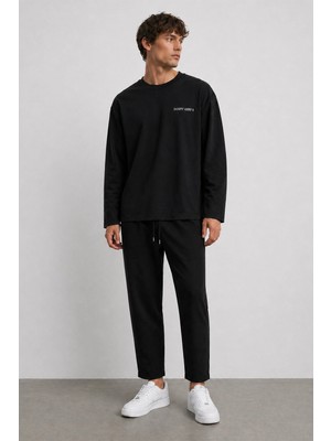 Erdenay Tekstil Mevsimlik Pamuklu Erkek Eşofman Pijama Takımı Slim Fit Siyah